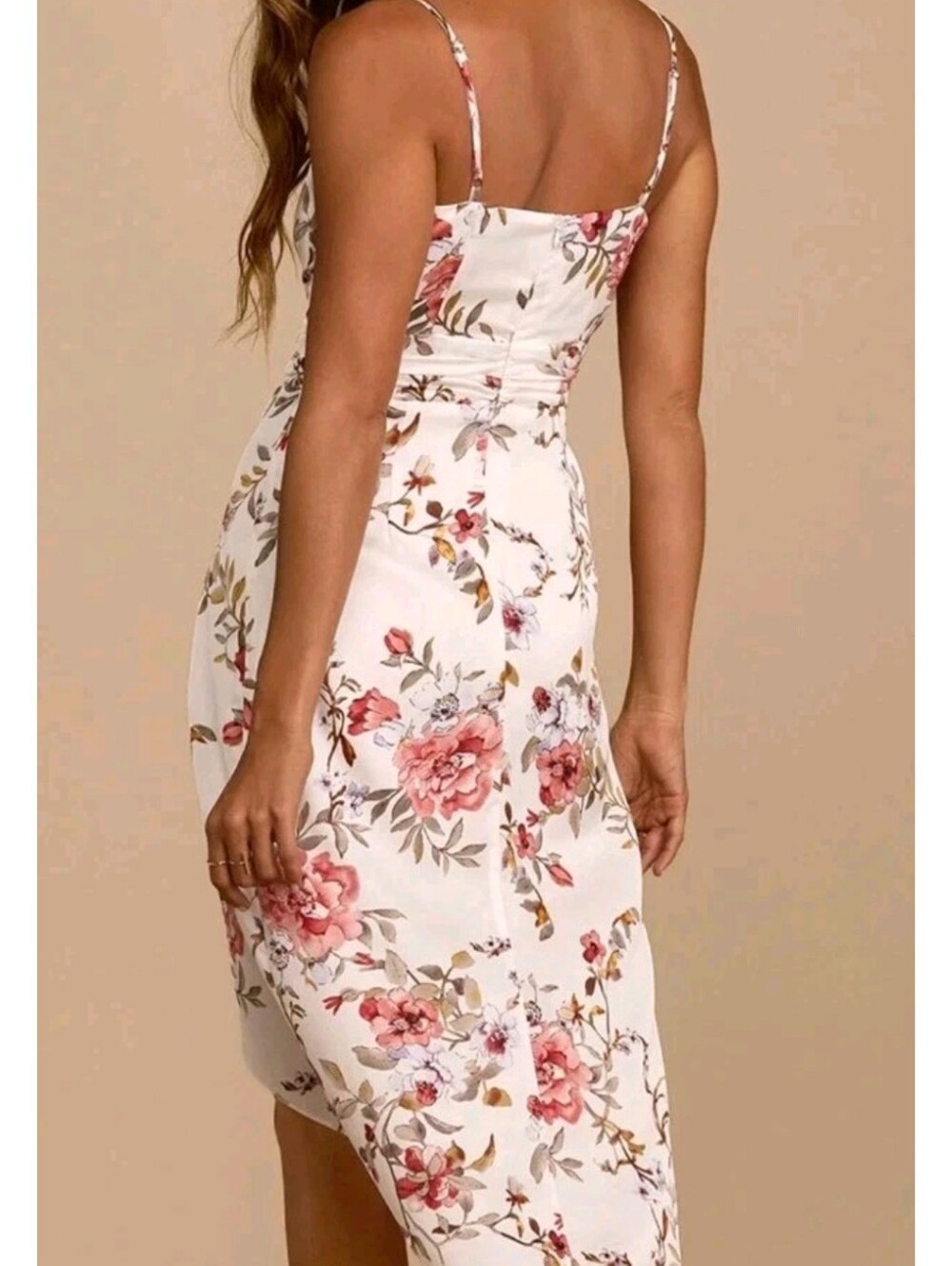 Lulus My Favorite Day Ivory Floral Print Tulip Skirt Midi Dress Size M - Picture 3 of 11
